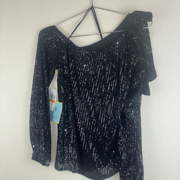 NWT NEW CeCe Rich Black Sequin Long Sleeve Dressy Party Top Size S - Picture 4 of 15